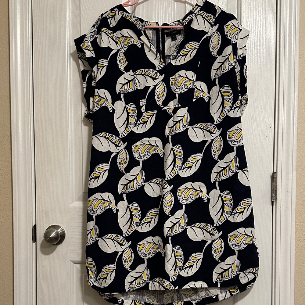 J. Crew Black and White Leaf Print Mini Dress